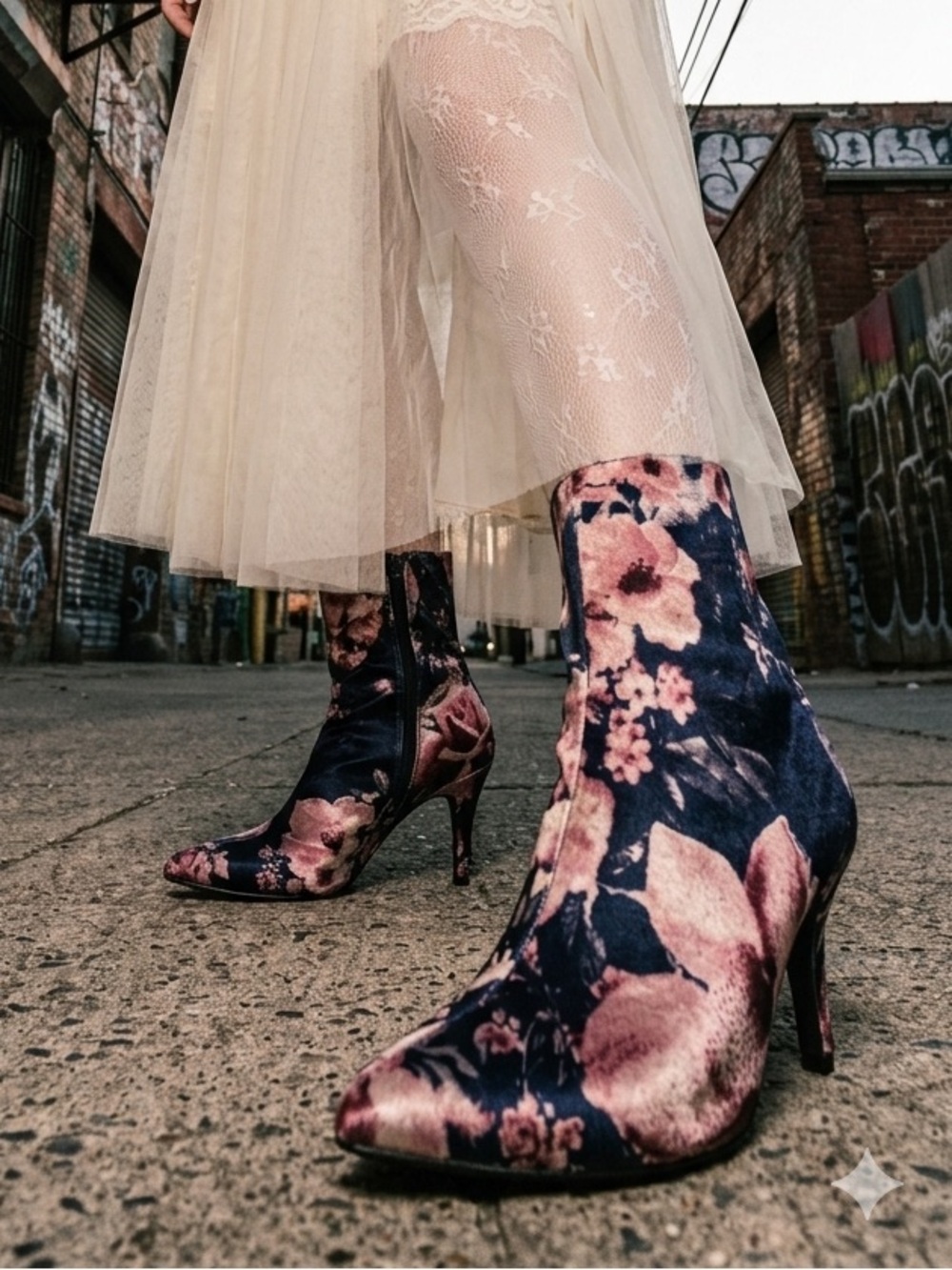 Farylrobin Floral Ankle Boots Pointed Toe Stiletto Heel Statement Booties 8M